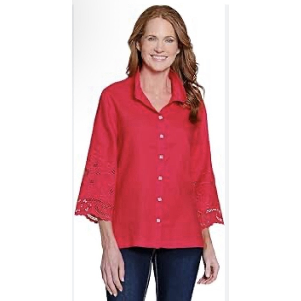 John Mark Wire Collar Button Front with Embroider… - image 1